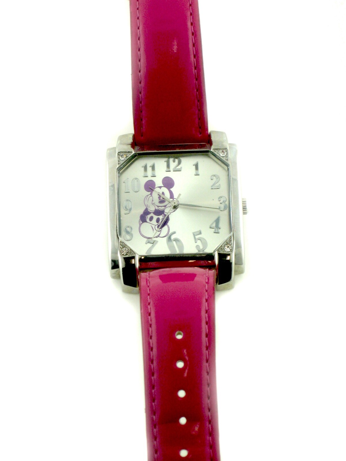 Mickey Mouse Minnie Mouse MK1068 Pink Leather Band Square Case Quartz Watch