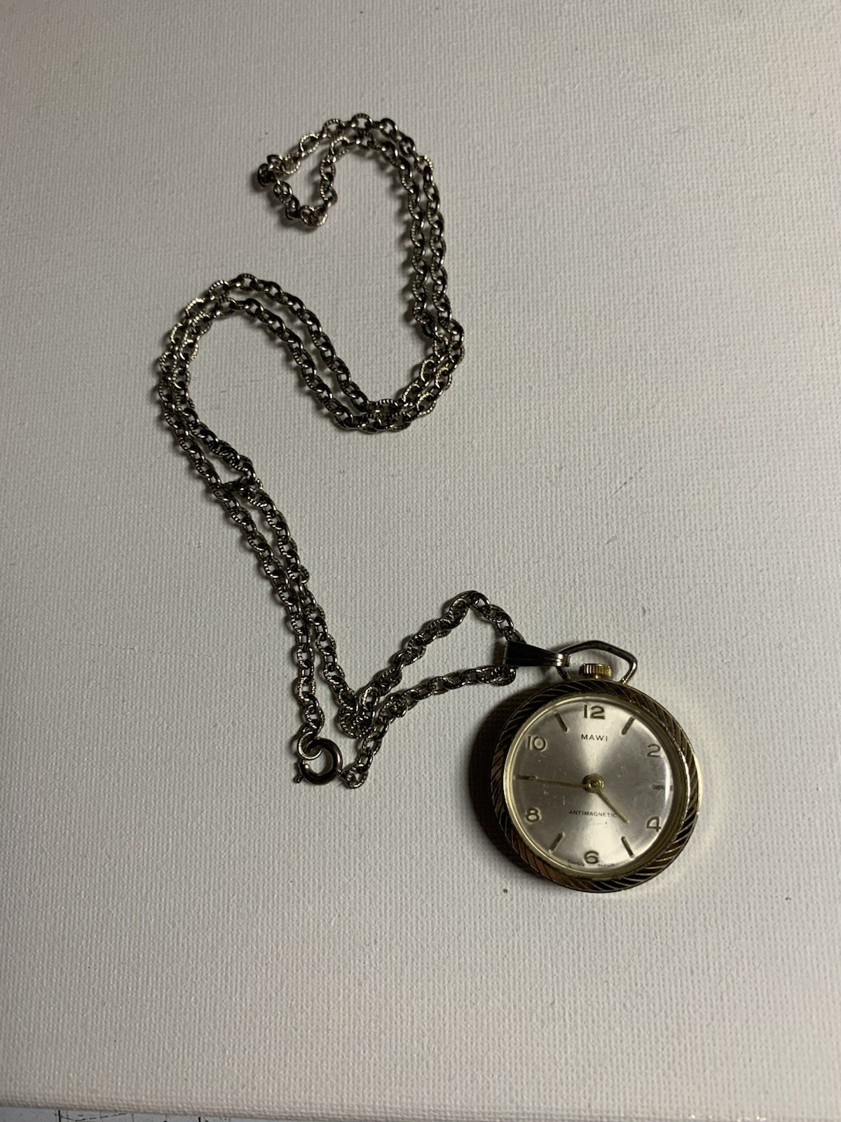 Vintage Swiss Made MAWI Pocket Pendant Watch Mechanical Wind Up Runs Gold Tone