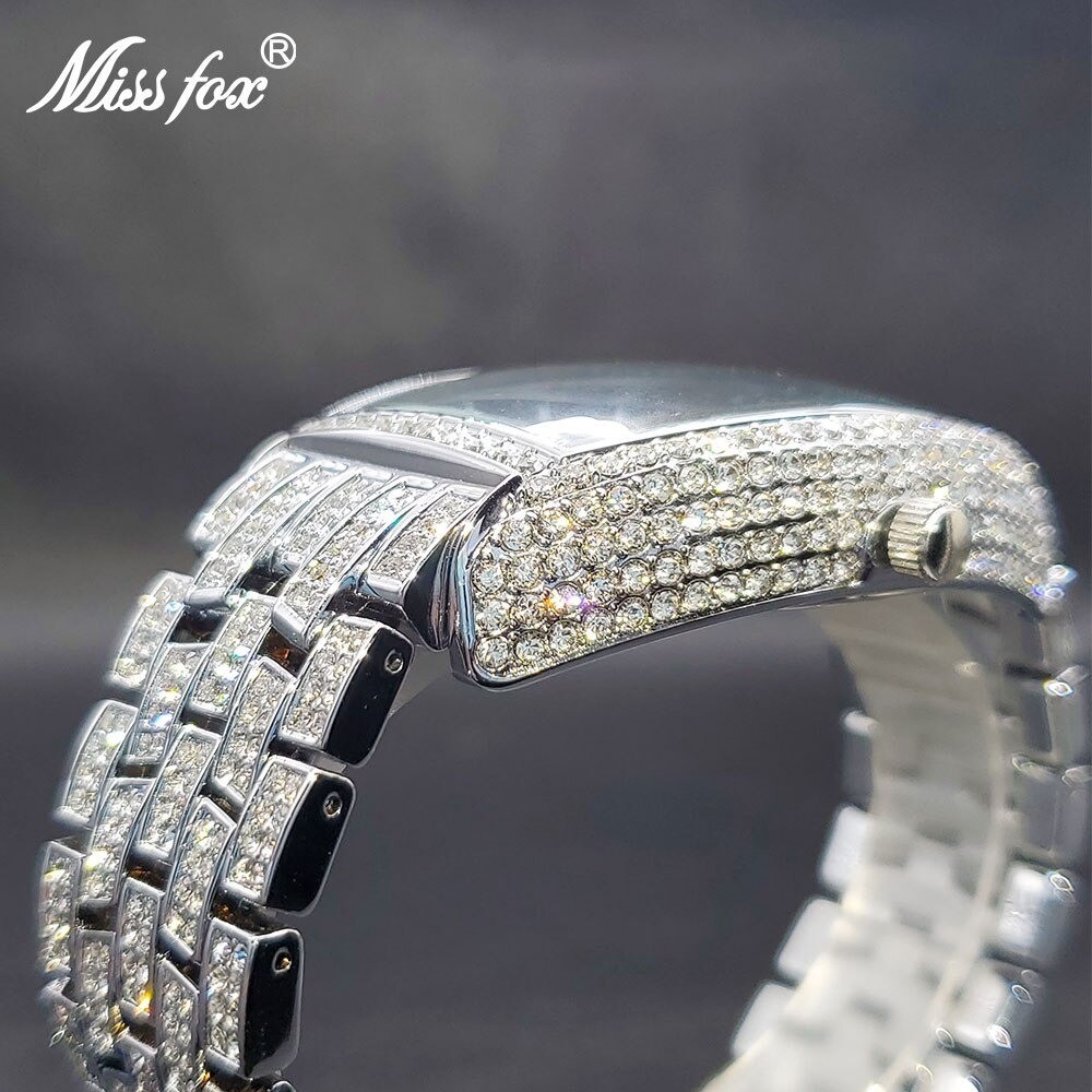 Luxury Hip Hop King Bling Ice Out Men’s Watch Iced Silver Waterproof Cz Diamond