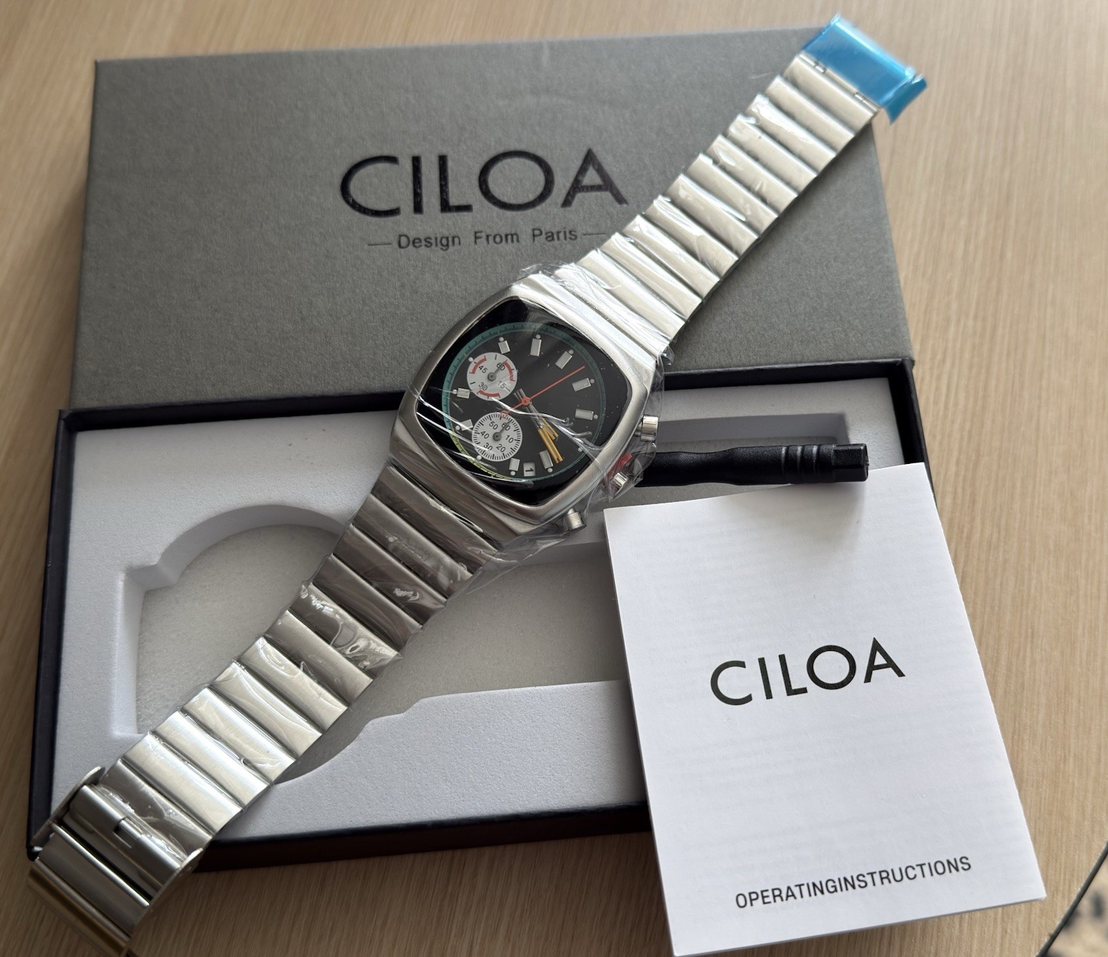 New CILOA 503 Expreso Siver Chronograph Dial Retro Brew Metric Style Men’s Watch