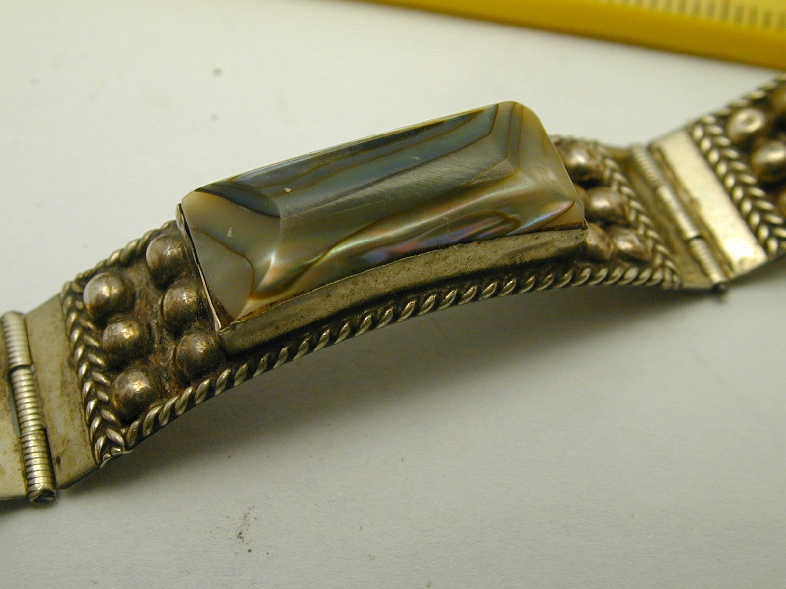 ABALONI STERLING SILVER BRACELET AS PICTURED UN POLISHED AS IS CLASP WORKS