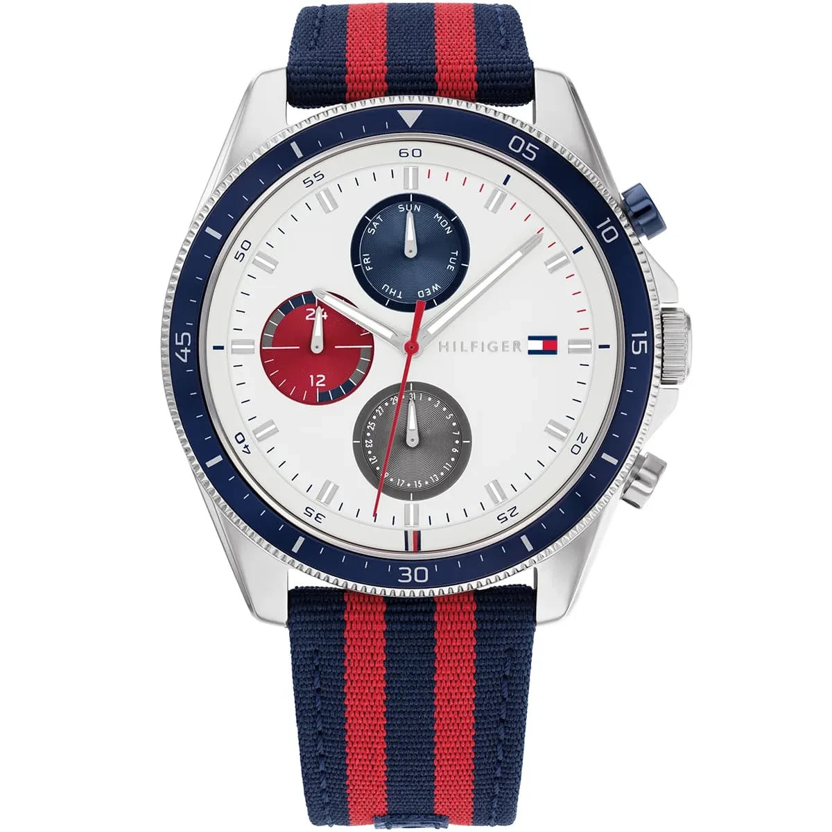 Tommy Hilfiger Men’s Watch 1792035 Silver Sunray Dial Blue Textile Band