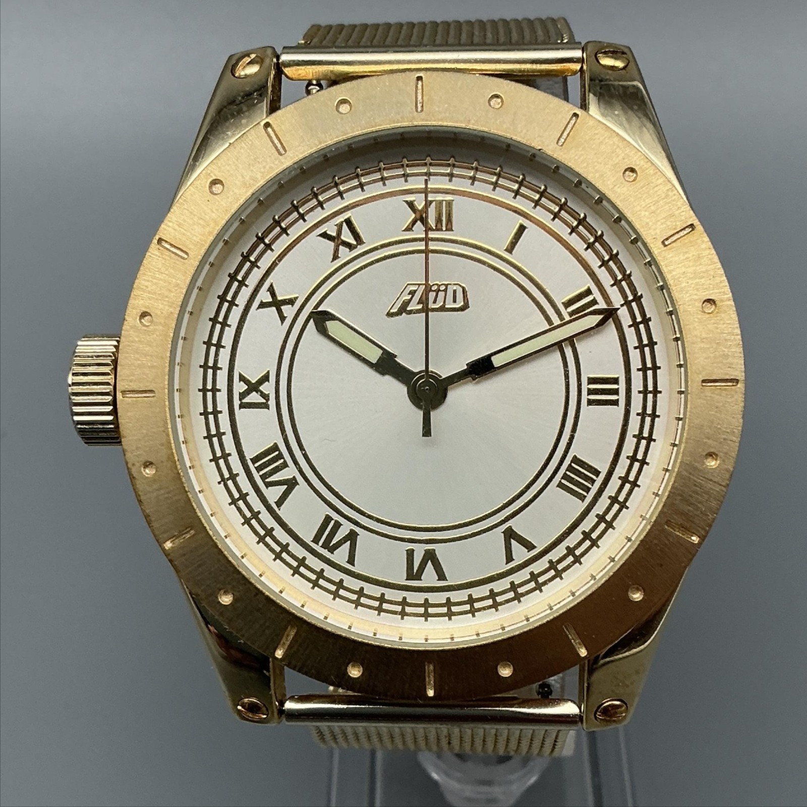 Flud Mens Watch 48mm Gold Tone Mesh Interchangeable Straps in Box New Battery