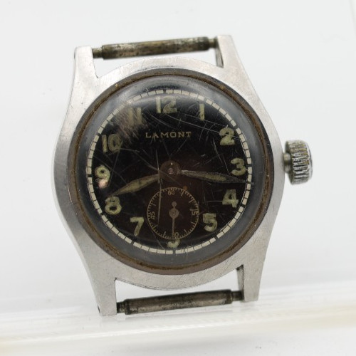 LAMONT BUMPER AUTOMATIC MILITARY SWISS WRIST WATCH 29mm 15mm LUG FOR REPAIR(A14)