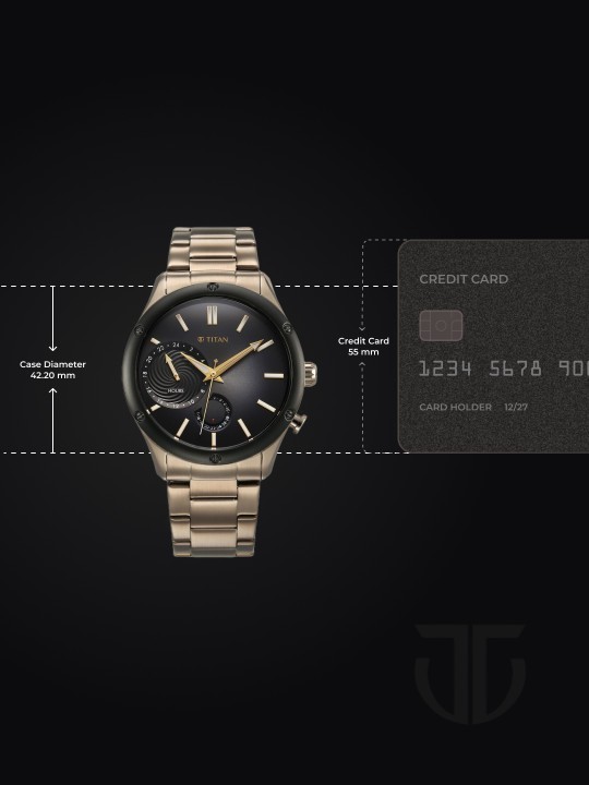 Titan Stellar Mens Retrograde Watch Gradient Brown Dial Black Bezel Steel 50M