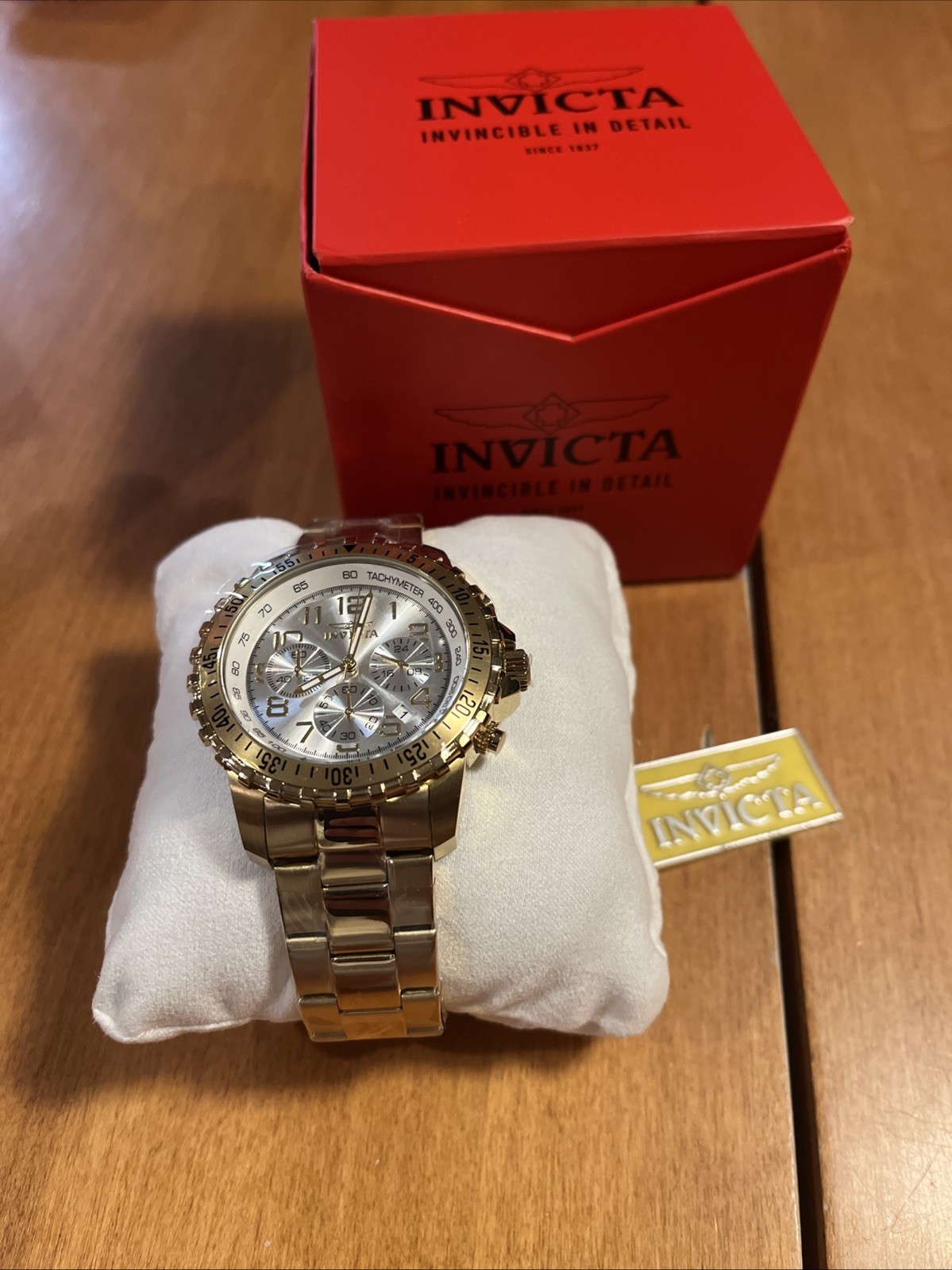 Invicta Men’s Watch Specialty Chrono Yellow Gold Bracelet Silver Tone Dial 11369