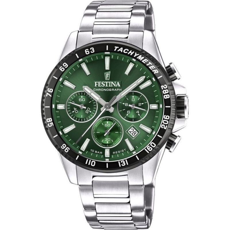 Festina Timeless Chronograph Green Dial Quartz 100M F20560-4 Men’s Watch