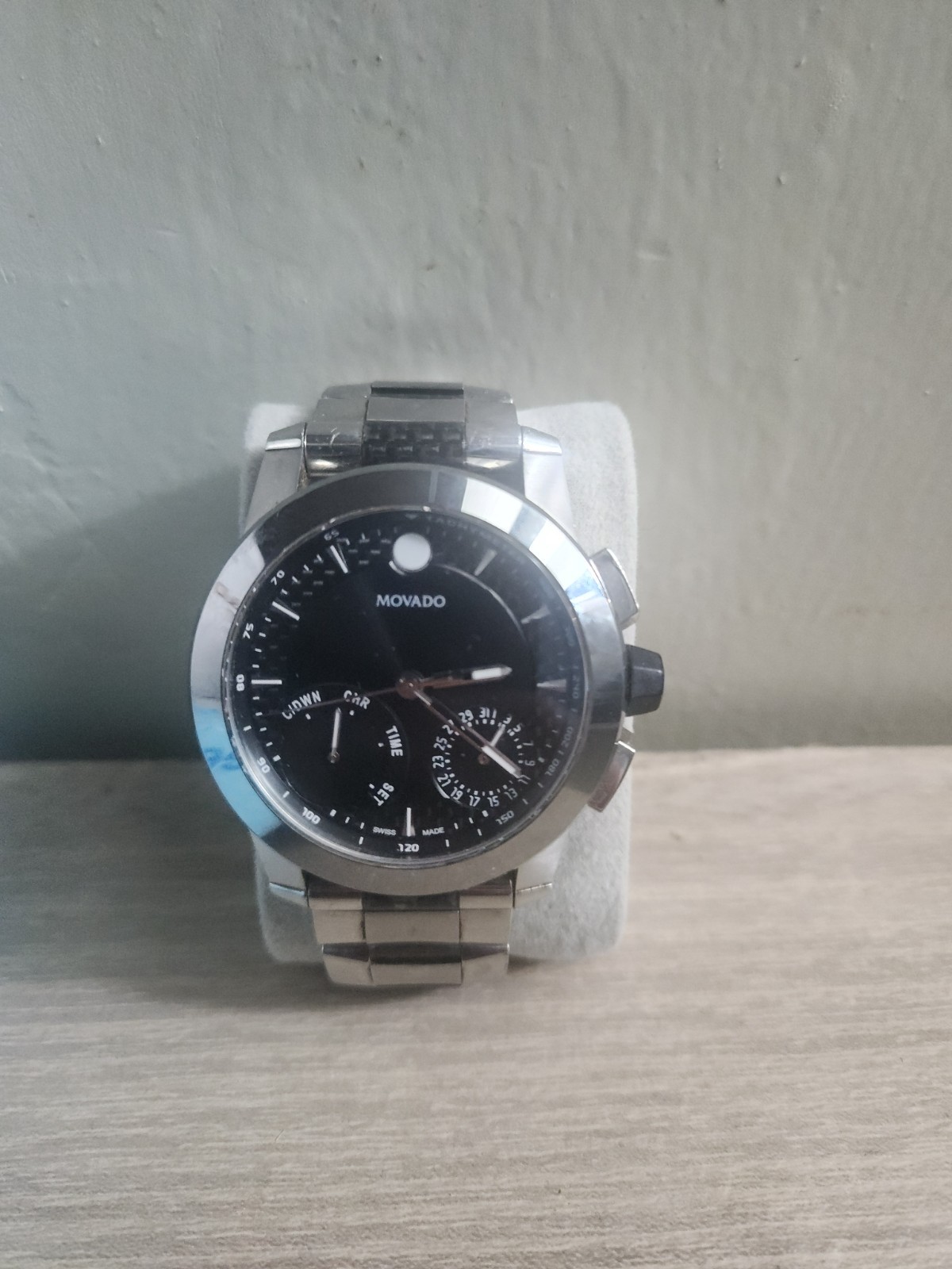 MOVADO MENS $1,300 VIZIO FLYBACK CHRONOGRAPH SILVER / BLACK CARBON WATCH 0607030
