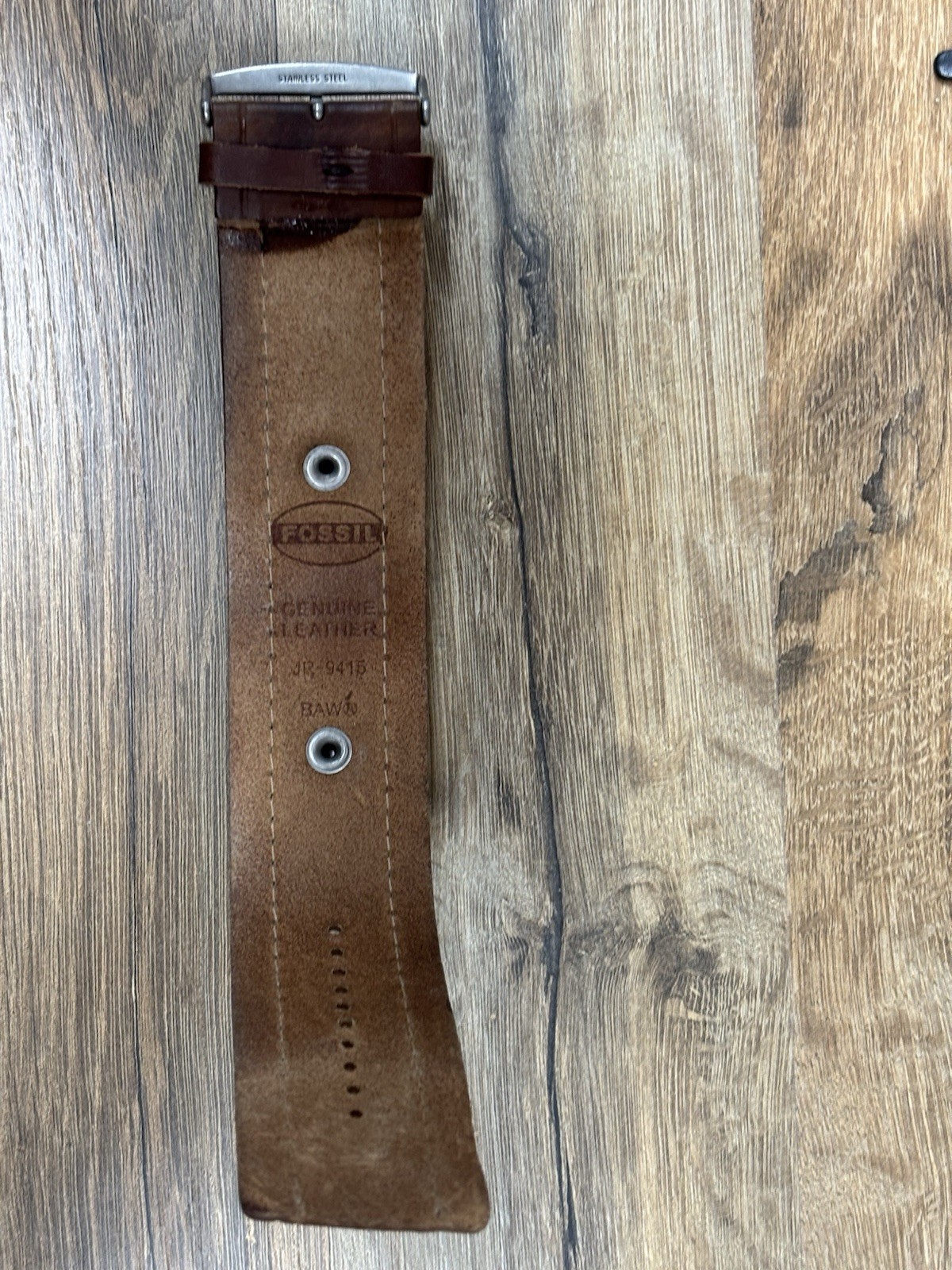 Fossil Watch Men Silver Tone Rectangle Date Retro JR-9483 Leather
