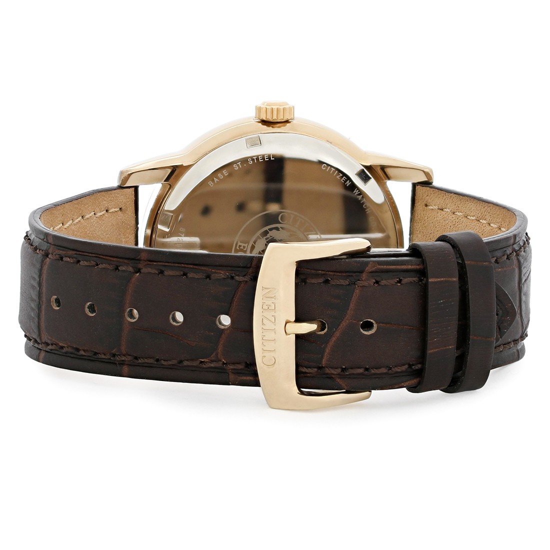 Citizen Eco-Drive Men’s Rose Gold Day/Date Brown Leather Watch BU2013-08E
