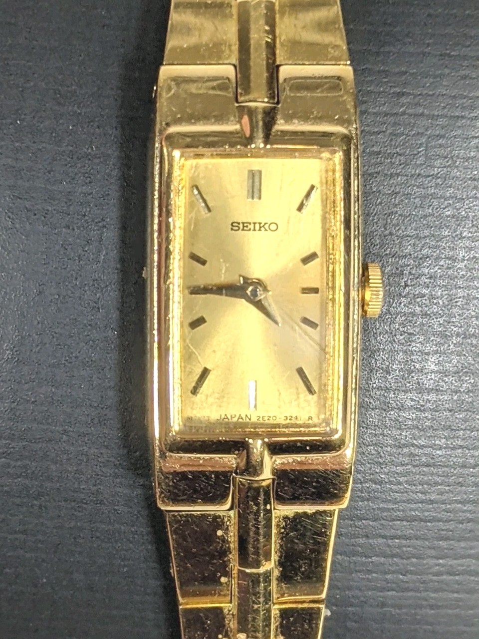 Seiko Watch Women 13mm Gold Dial Gold Tone Rectangle 2E20-7479 New Battery 1988