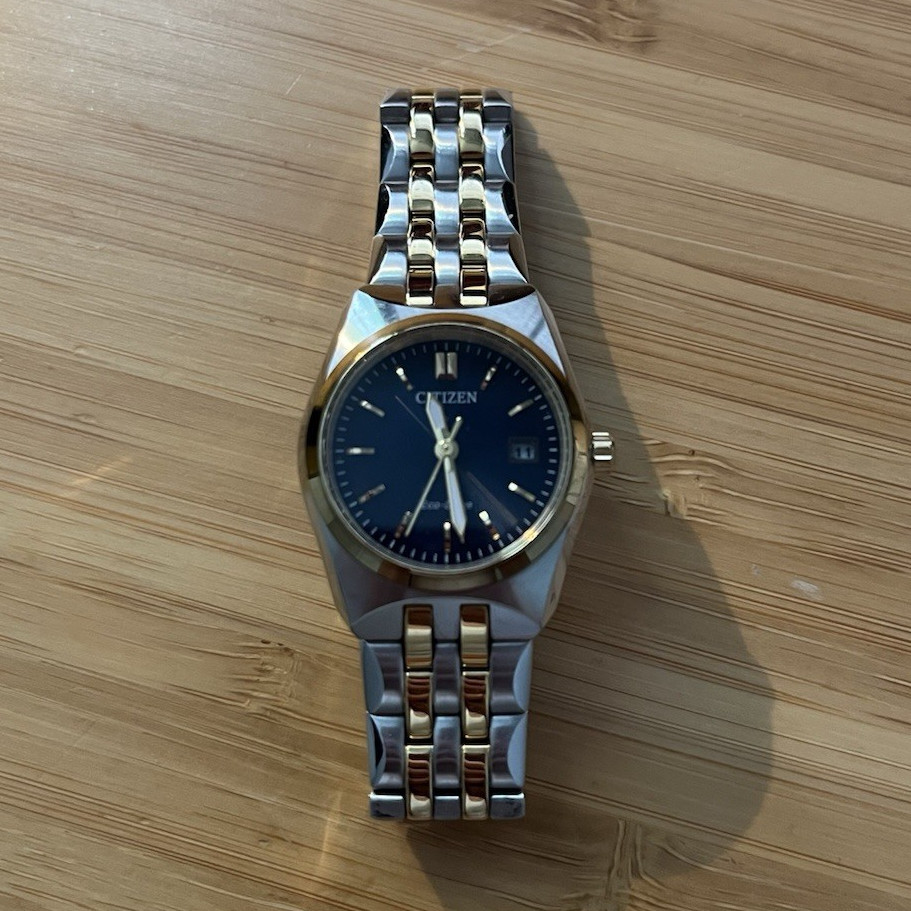 Citizen Eco-Drive Two-Tone Stainless Steel Blue Dial Date Watch 38mm Box