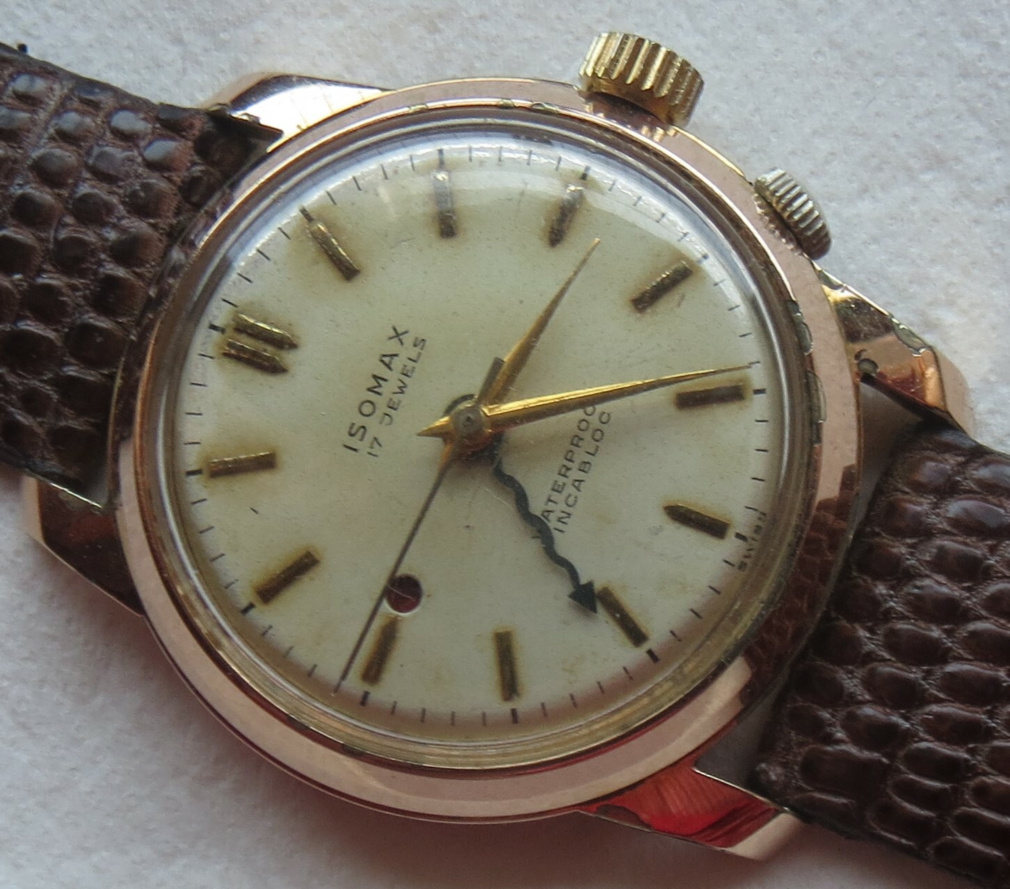 Isomax Alarm mens wristwatch gold filled case load manual 34 mm. in diameter