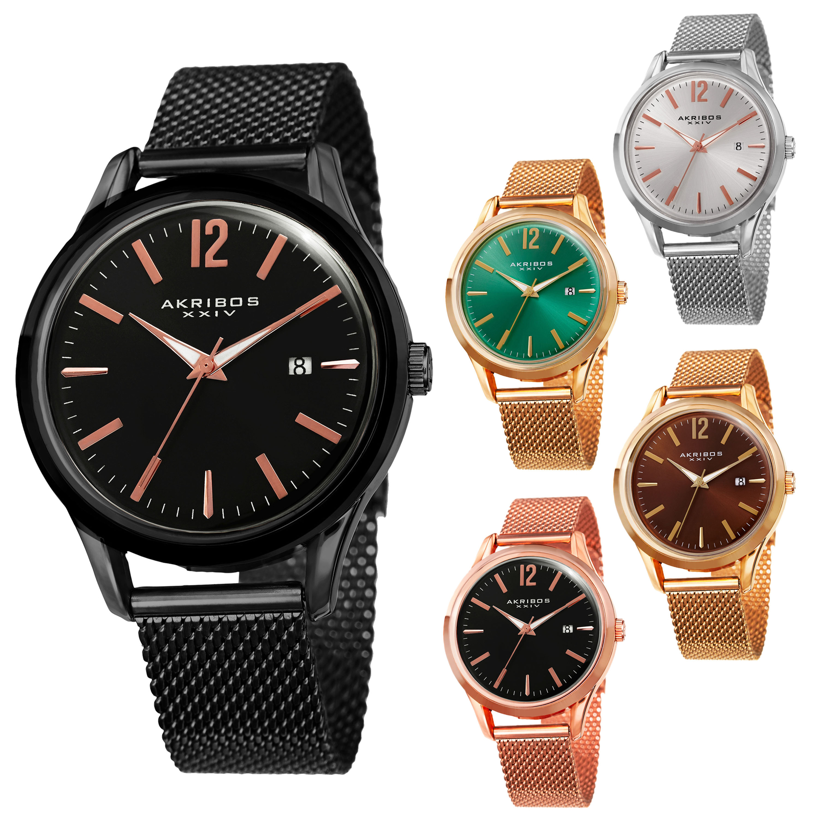 Men’s Akribos XXIV AK920 Quartz Sunray Dial Date Stainless Steel Mesh Watch