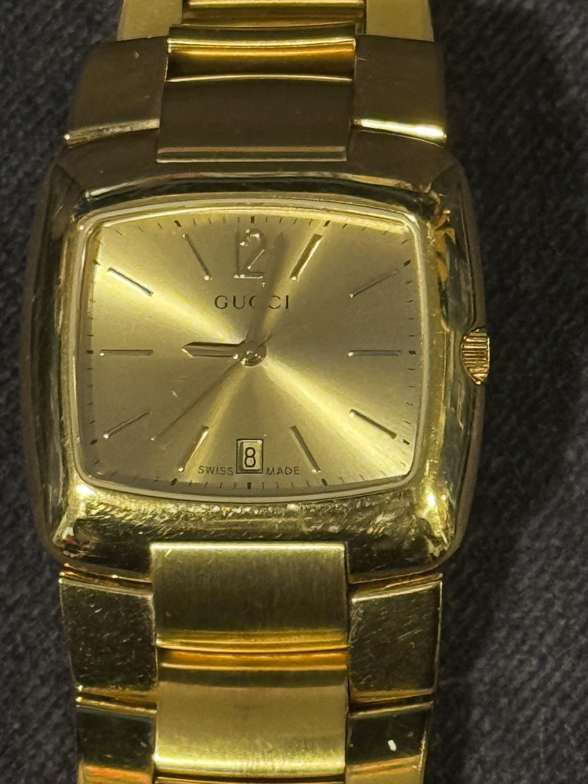 Gucci 8500M Square Quartz Men’s Watch 0017202 NEW BATTERY 7 1/2 – 7 3/4 EUC