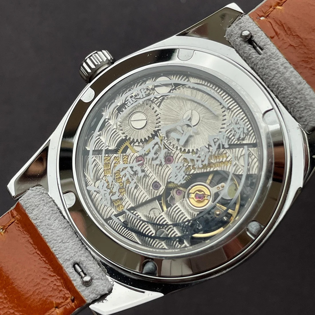 Merkur Salmon Dial Watch Metal Vintage Classic Crosshair Hand Wind Mechanical 36