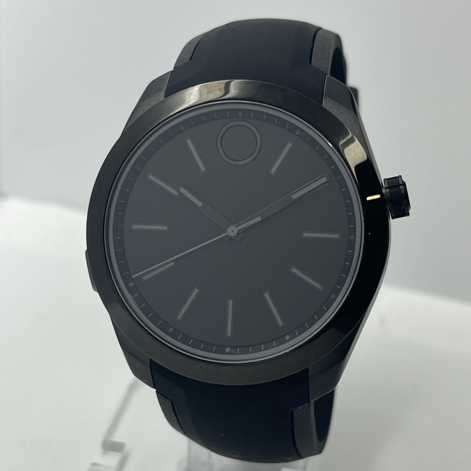 Movado BOLD Men’s Motion Silicone Band Black Steel 44mm Watch 3660002 *TIME ONLY