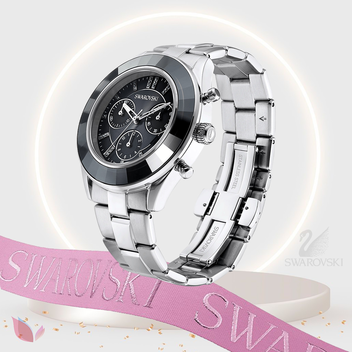 Swarovski Octea lux sport watch Swiss Made, Metal bracelet, Black, RRP £380