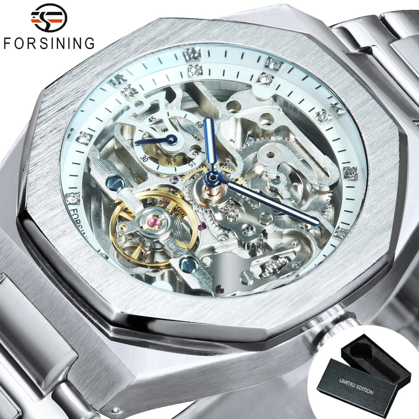 Forsining Casual Automatic Mechanical Watch for Men Luminous Hands Stainless Ste