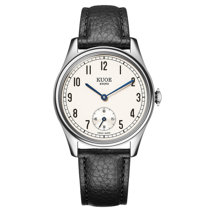 KUOE KYOTO Quartz Watch OLD SMITH 90-001 Black Band Cream Dial Blue Needle 35mm
