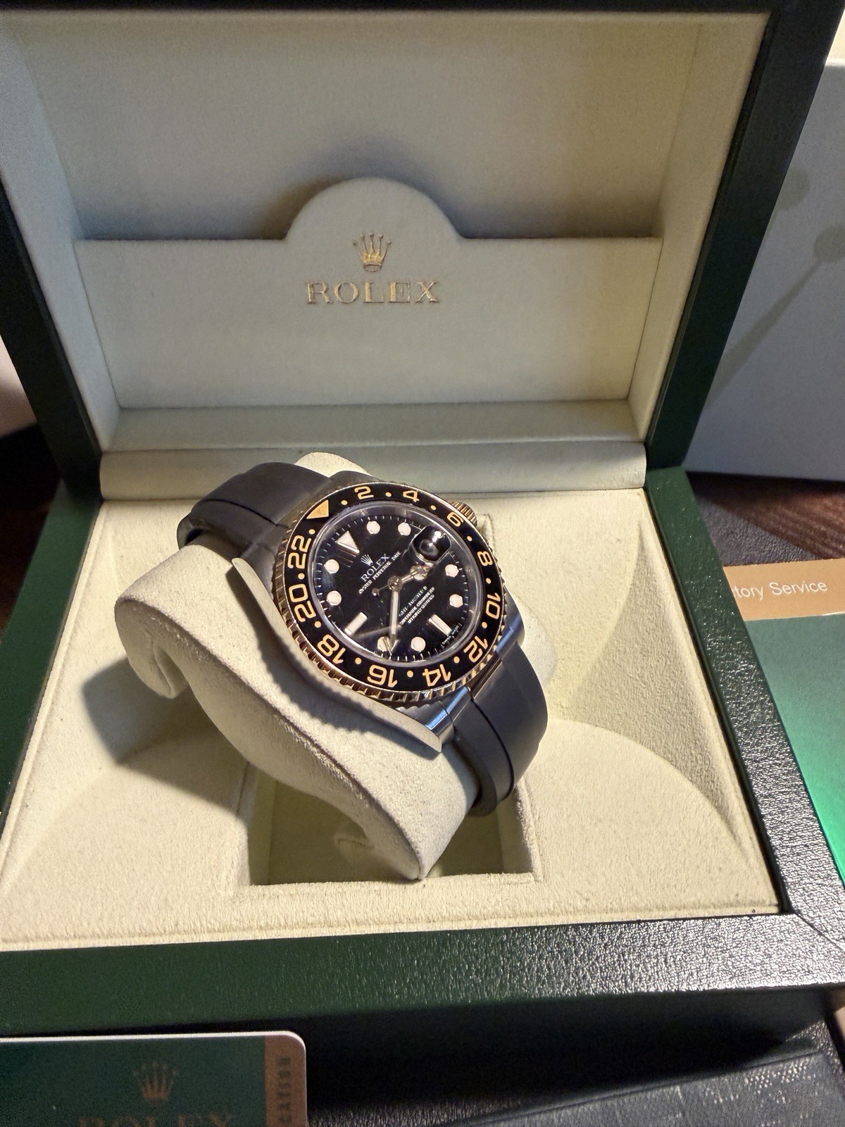 Rolex GMT-Master II Ceramic 116713LN Two Tone Yellow Gold Steel Box Papers