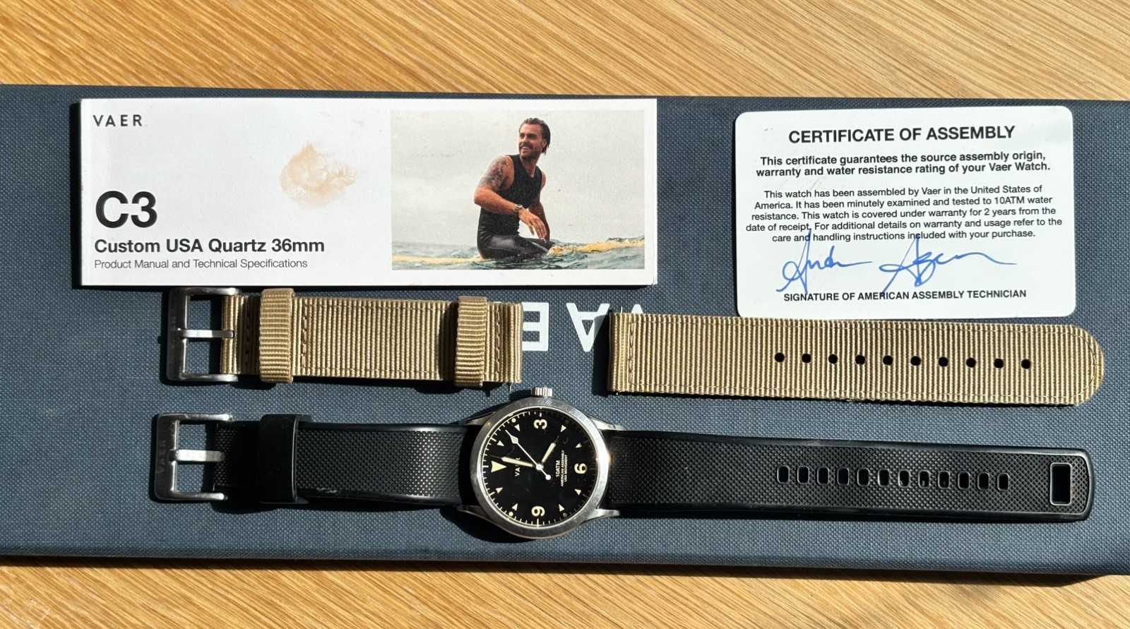 Vaer C3 Korean Field 36mm Ameriquartz USA Quartz Sapphire 100m Box & Papers