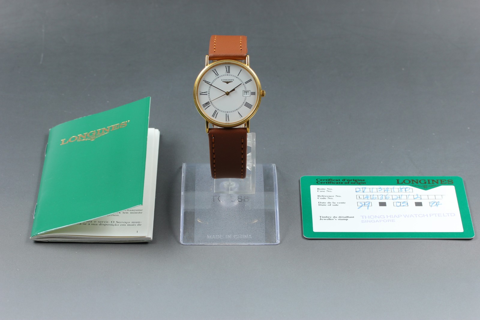 [Near MINT W/Papers] LONGINES L4.636.2 33mm Gold Dial Date Quartz Men’s Watch