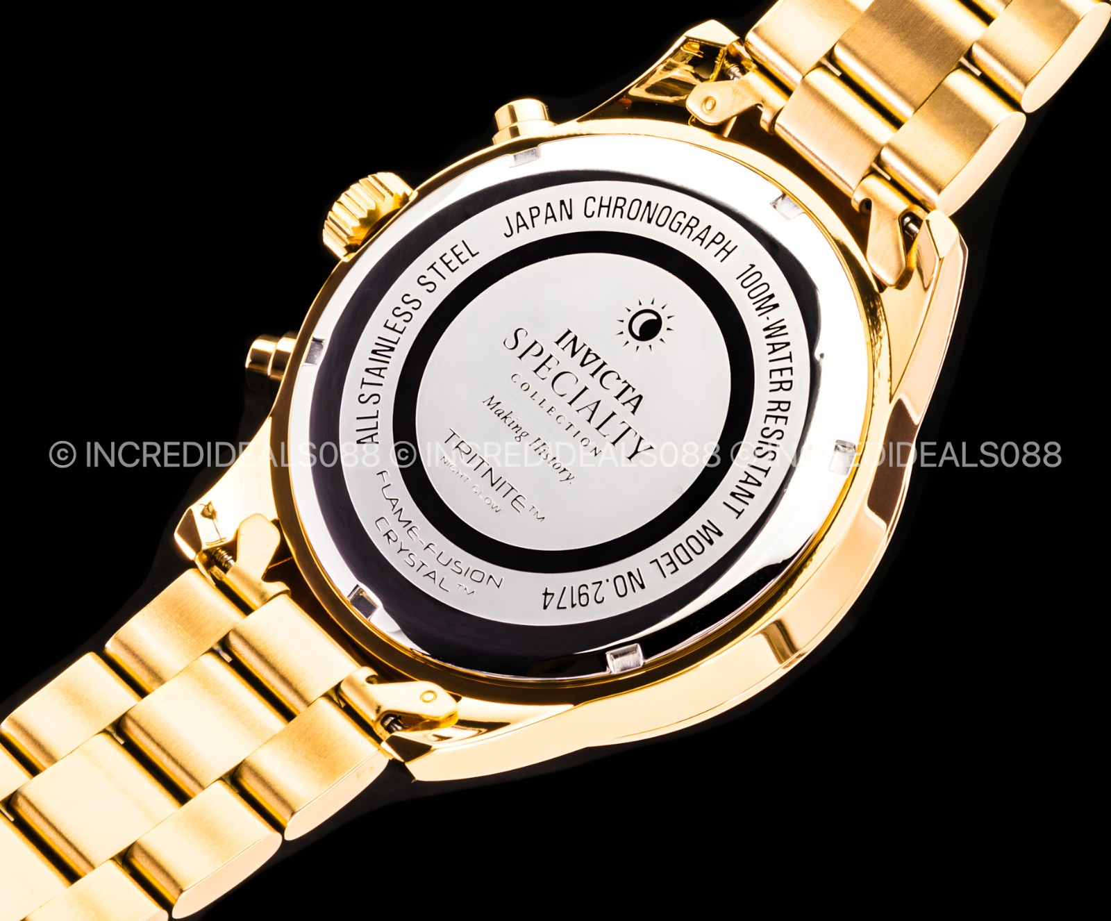 Invicta Men Specialty CHRONOGRAPH 18K GOLD Plated Dial Bracelet SS Watch