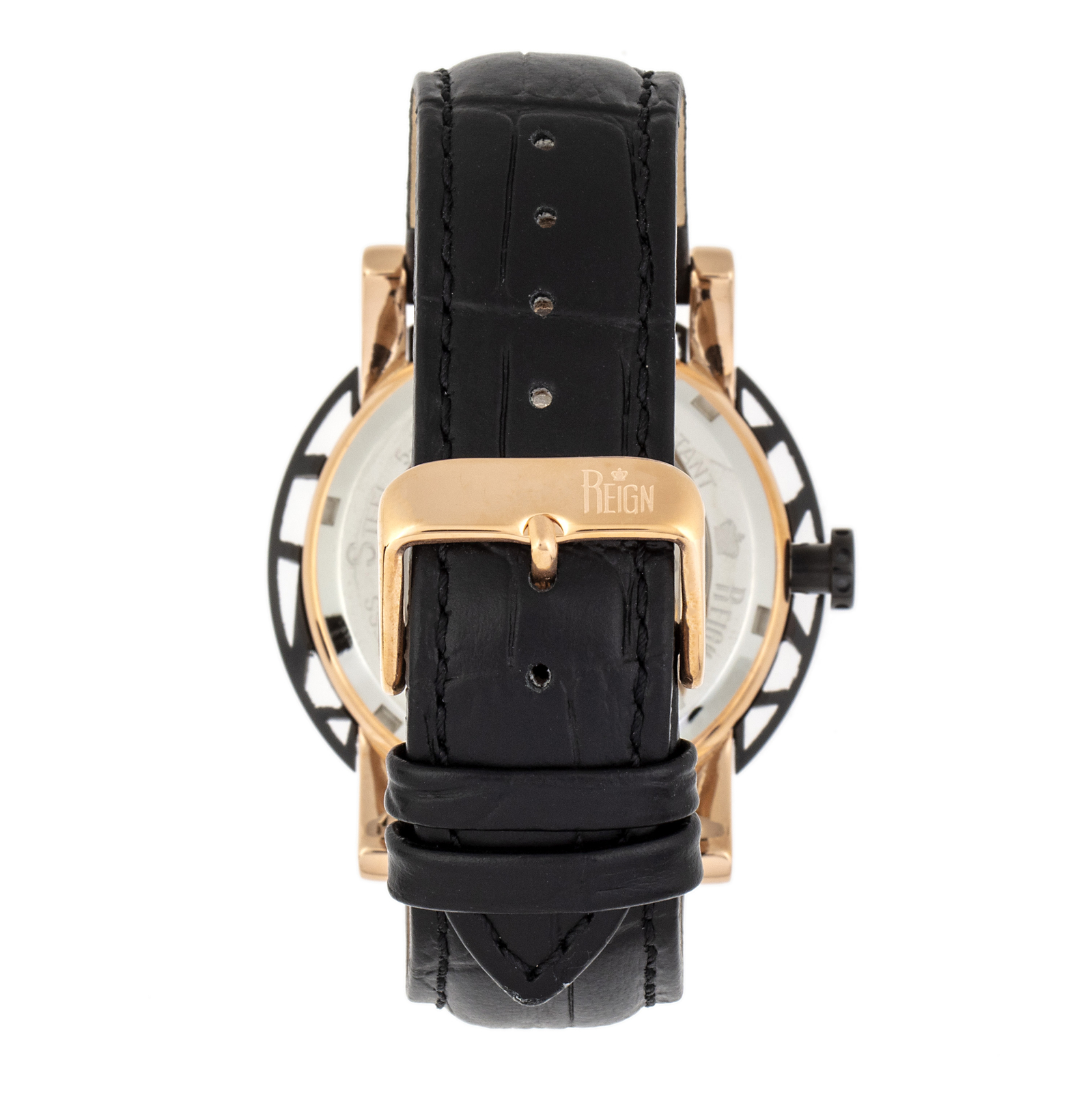 Reign Stavros Automatic Skeleton Leather-Band Watch – Rose Gold/Black
