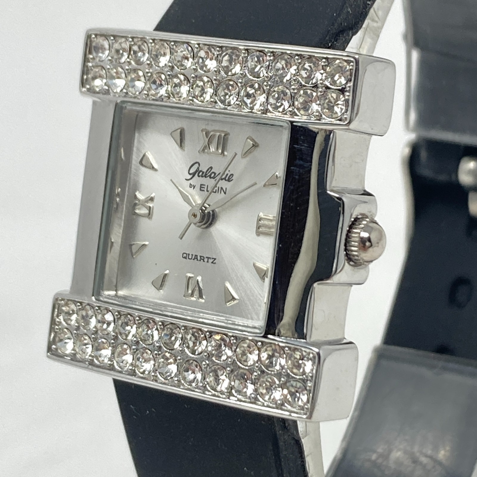 Galaxie by Elgin Watch Women Silver Tone Crystals Bling Silicone New Battery