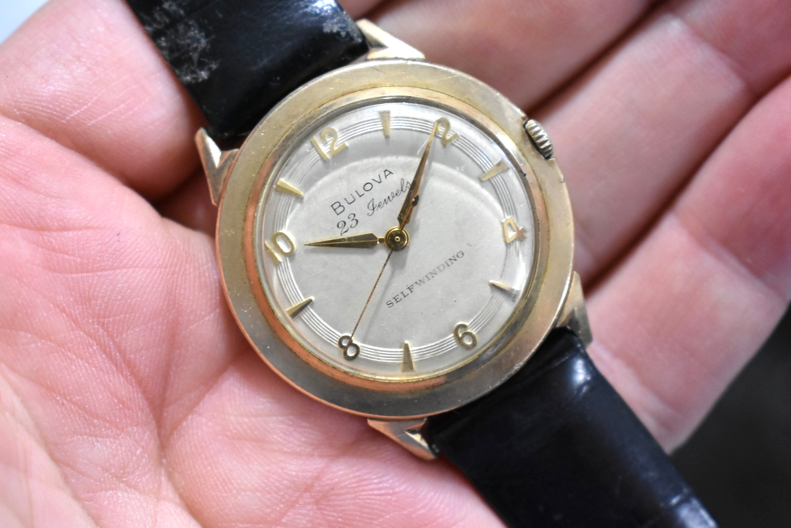 Vintage 1959 L9 Bulova Selfwinding 23J 10KRGP 34.25mm Case Watch Runs lot.eb