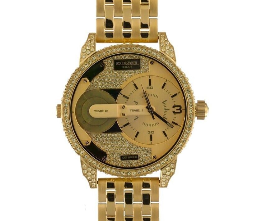 Diesel Men Mini Daddy Gold Tone With Glitz Quartz Watch – DZ5599 NEW