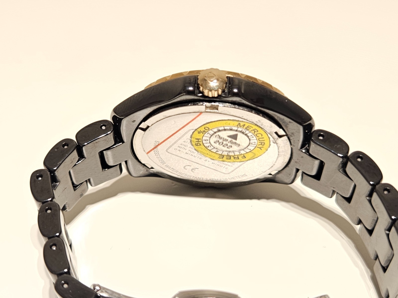 LESS USED LUXURY BLACK CERAMIC LADIES 33mm QUARTZ WATCH “COACH” NEW YORK PRESTON