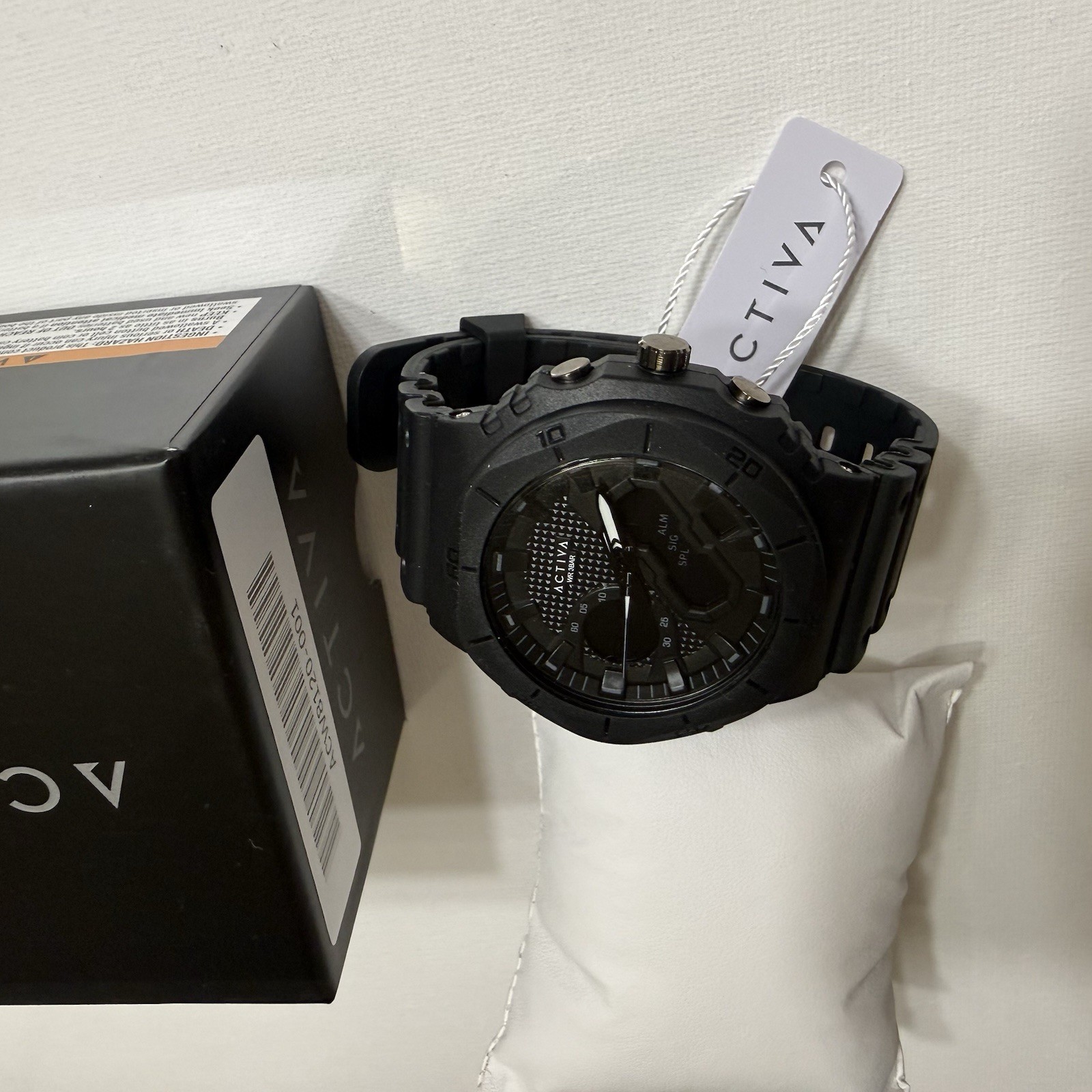 ACTIVA ACW8120-001 Ana-Digi Quartz Sport Watch 48mm Black Rubber Strap,Alarm Box
