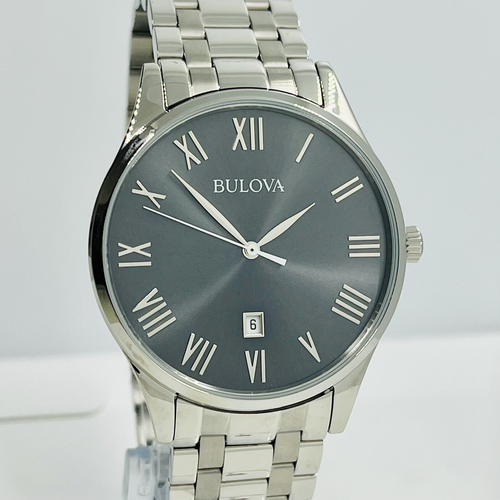 Bulova Men’s Classic Silver Stainless Steel Gray Dial 40mm Watch 96B261