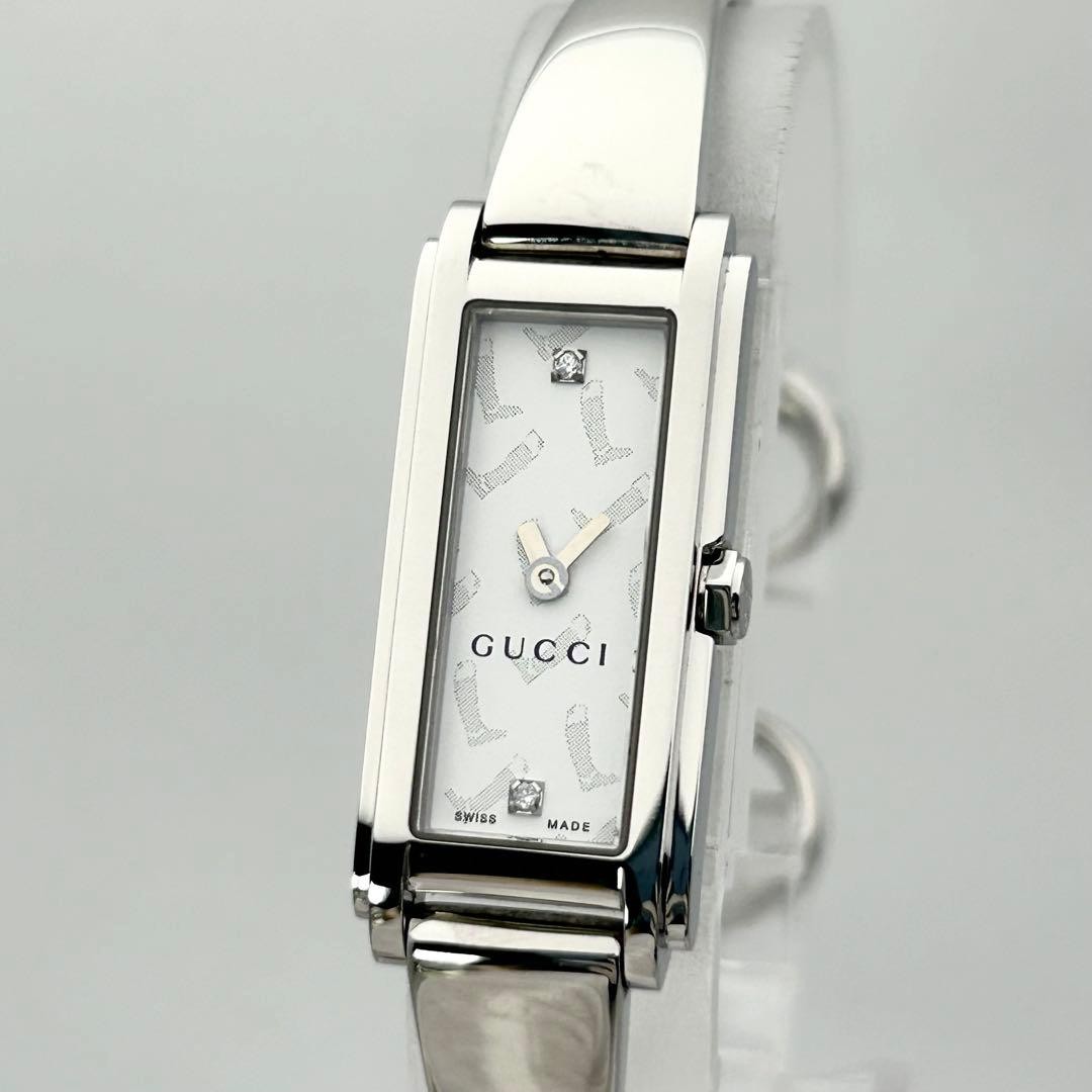 GUCCI 109 2P Diamond Bangle Watch Quartz Silver Dial Used
