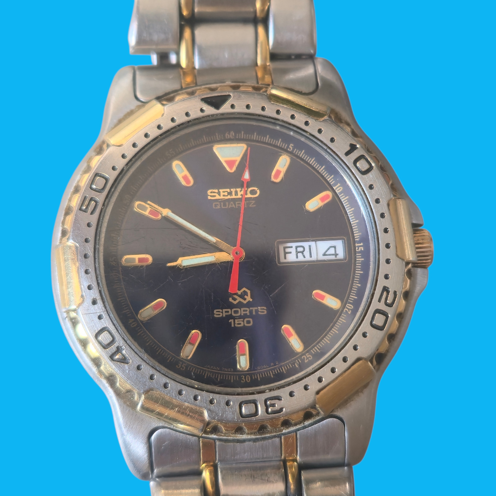Vintage Seiko SQ Sports 150 Quartz Men’s Watch – Two-Tone – Day/Date – 7N43-6020