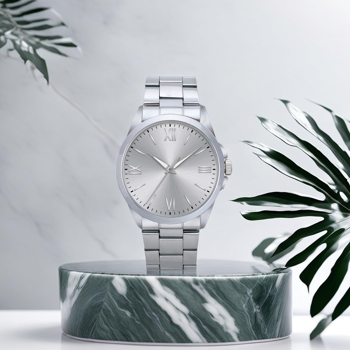 Sophisticated Men’s 41mm Silver Dial Watch – Waterproof Stainless Steel Bracelet