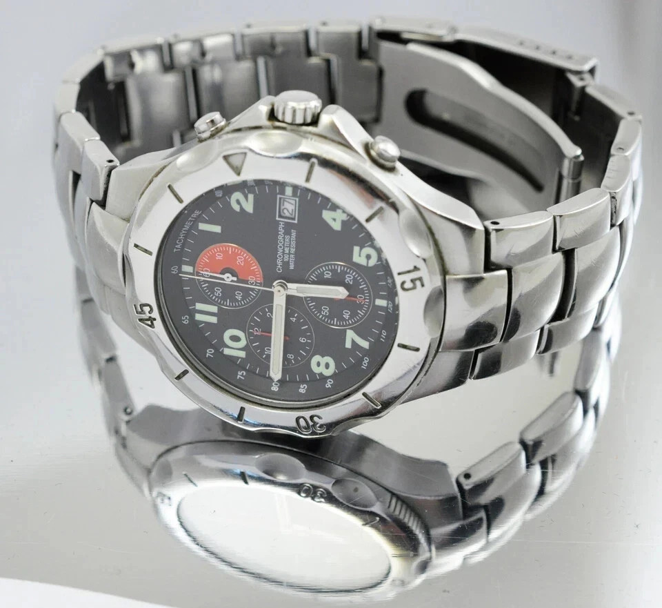 CHRONOGRAPH WATCH DIVER 100M QUARTZ DATE MENS 40mm Stainless Steel