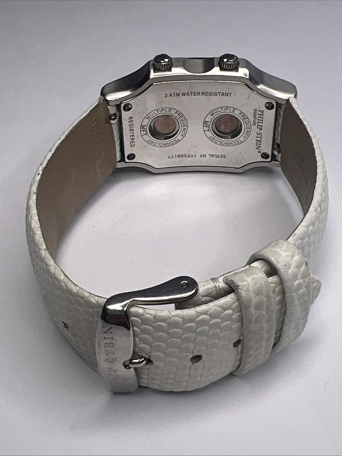 Philip Stein Teslar Dual Time Diamond Bezel 27mm x 42mm Watch White MOP Dial