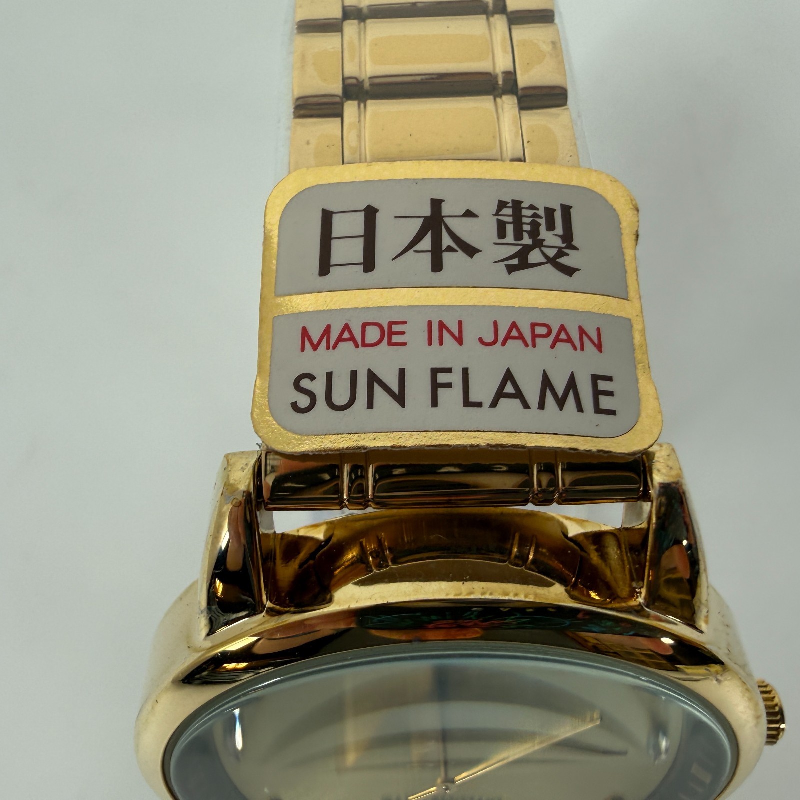 Sun Flame MJG29 NOS JDM Japan Import Quartz Watch Gold Tone NEW IN PACKAGE 38mm