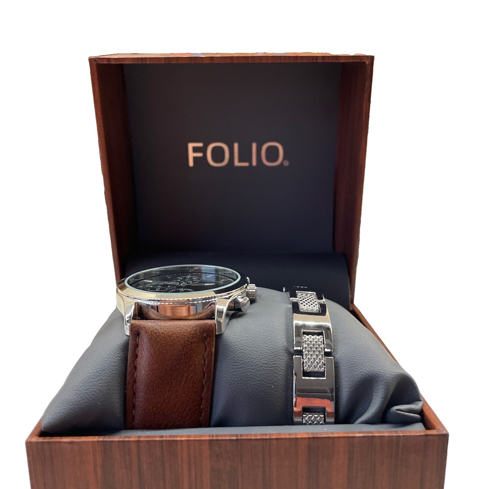 Folio Mens Silver Dress Watch with Leather Band