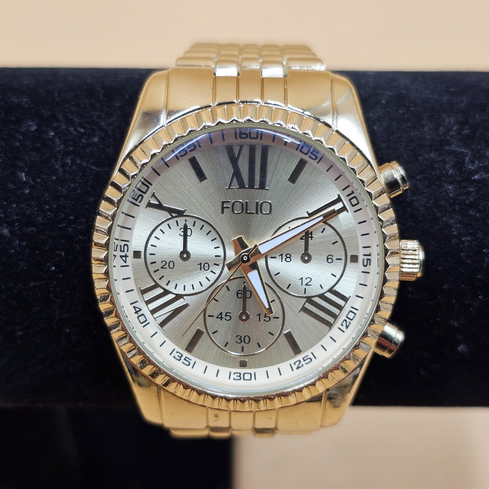 Folio Gold Tone Roman Numerals Luminous Hands Stainless Steel Wristwatch