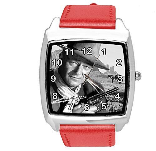 Red Leather Square Watch for Fans of Western Movies