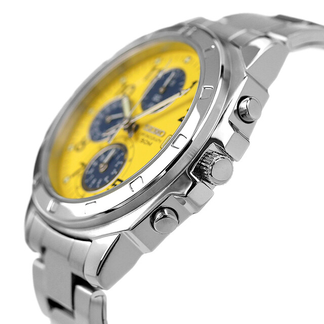 SEIKO SND409 Chronograph Yellow × Navy Stainless Steel Quartz Watch Men’s