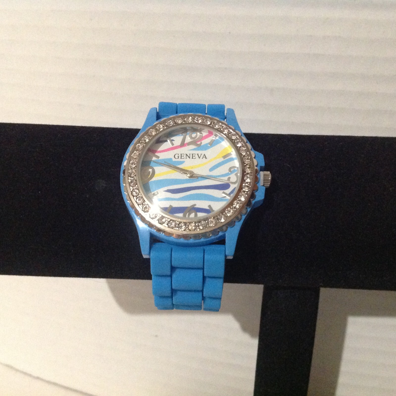 Geneva Blue Silicone Band Colorful Zebra Pattern Face Watch Needs Battery