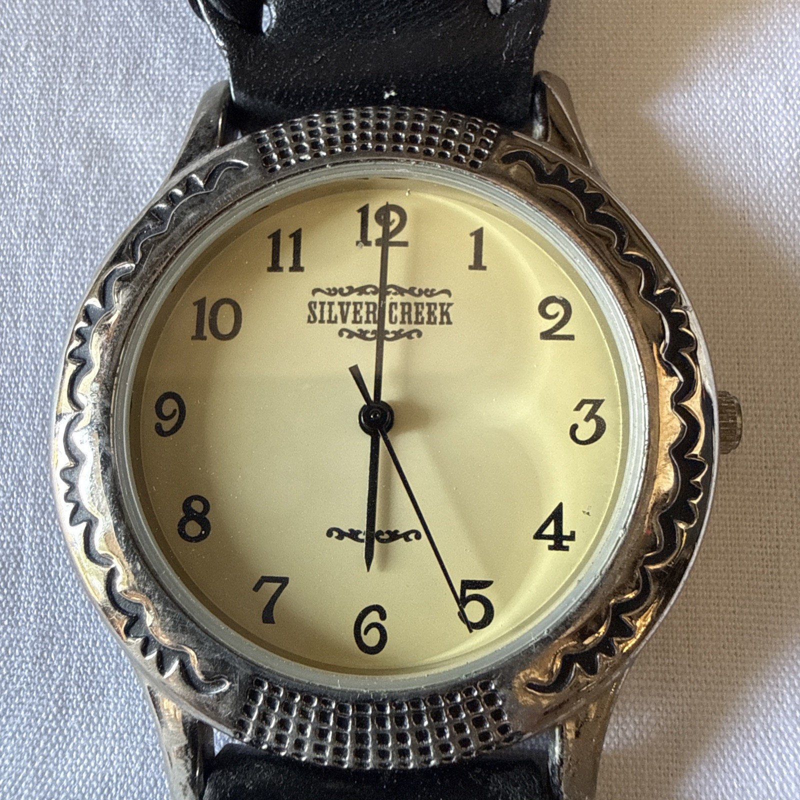 Vintage Silver Creek Western Concho Leather Watch Southwestern Quartz Need Batt.