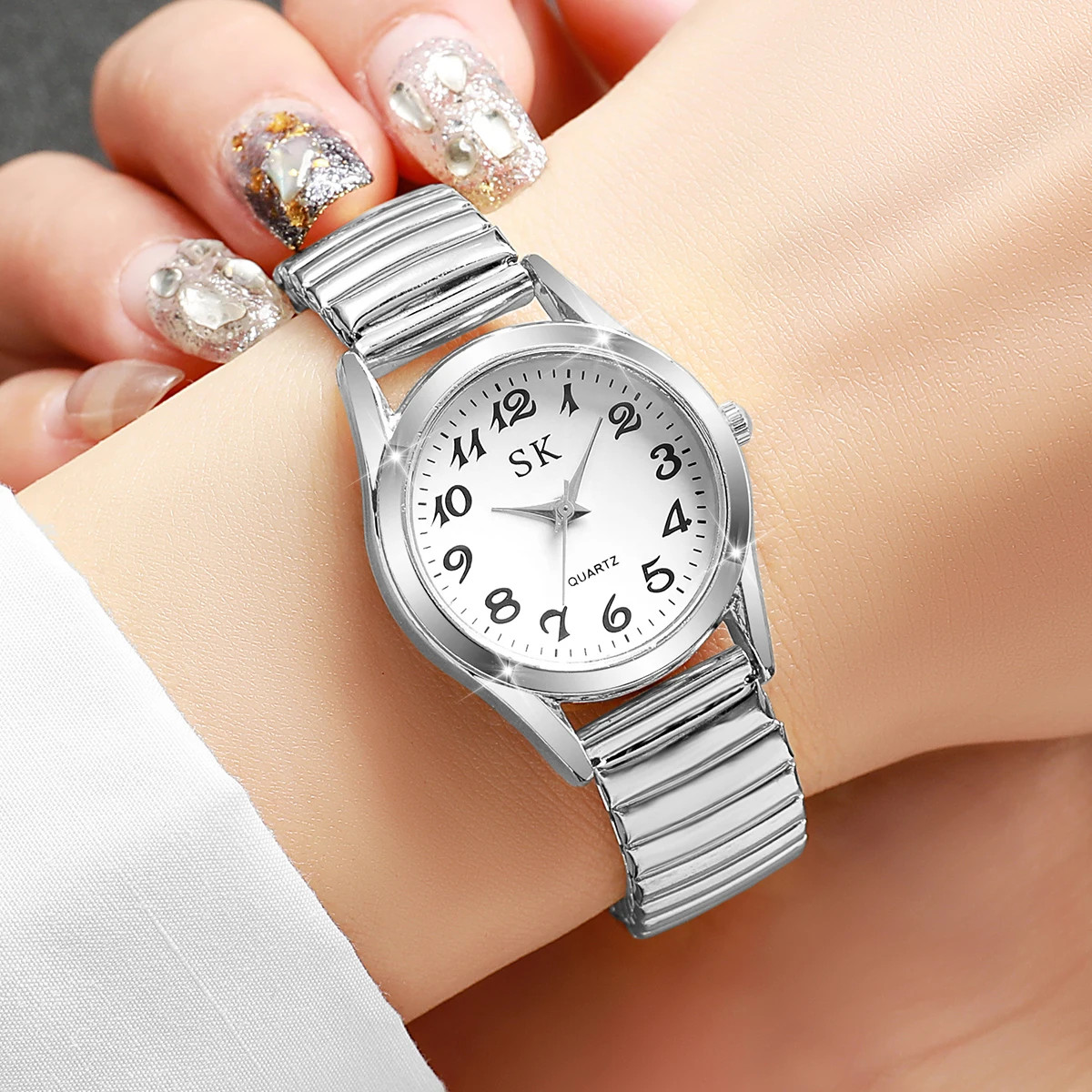 Elegant Small Dial Women Watches Fashion Elastic Strap Quartz Watch Reloj Mujer（