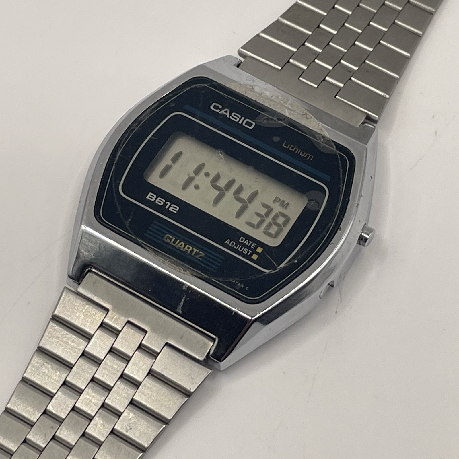 Vintage Casio B612 Digital Watch Module 350 Silver Stainless Japan Rare Works