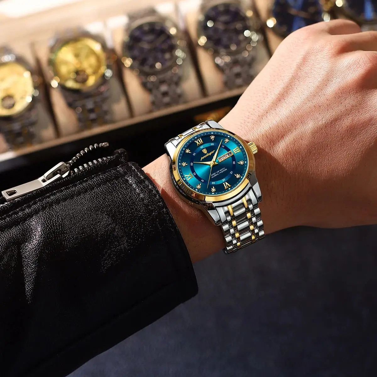 Luxury Men’s Watch Stainless Steel Quartz Waterproof Luminous Date Week Sports